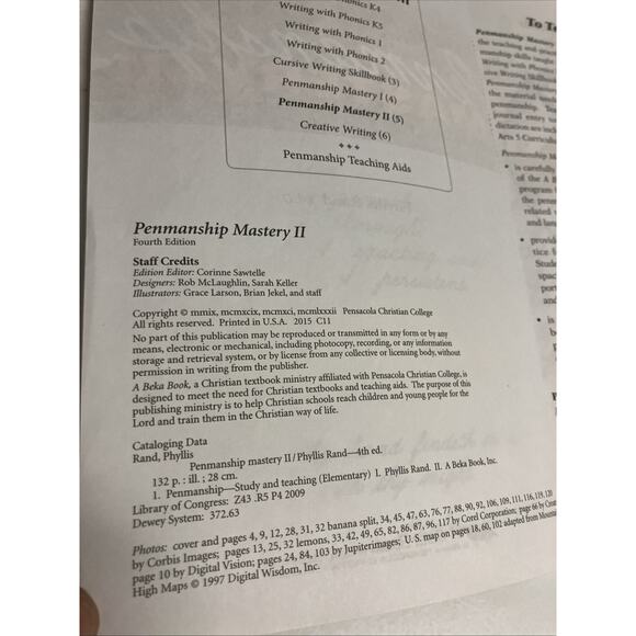 ABEKA Homeschool Grade 5 Workbook PENMANSHIP MASTERY II (4th Edition) Preowned - Picture 3 of 4